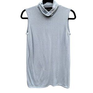 Terry Lewis Vintage Blue Sleeveless Knit Silk Cotton Blend Turtleneck Tunic Top